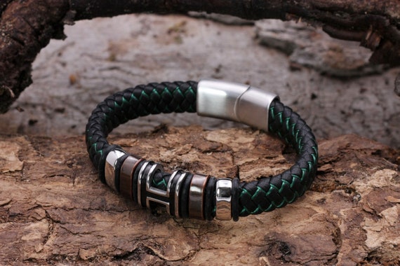 Mens leather bracelet magnetic clasp discount