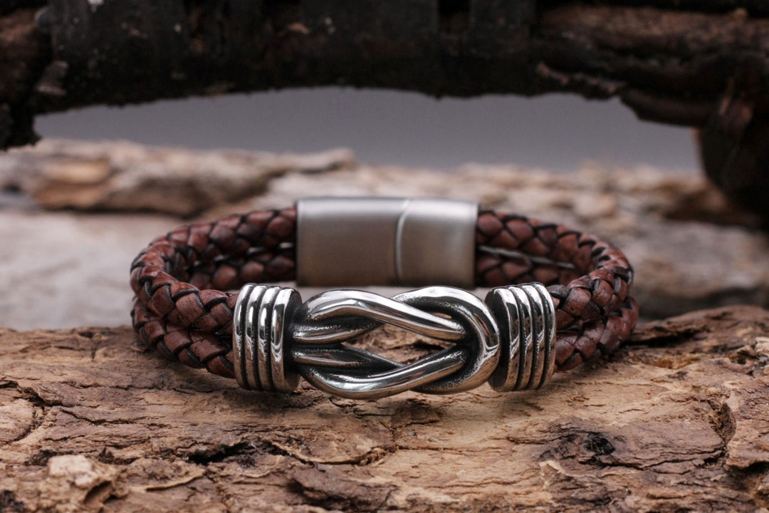 Men s Leather Bracelet Men s Bracelet Brown Braided Round Leather Wide With High quality Stainless Steel Magnetic Clasp Etsy Ireland
