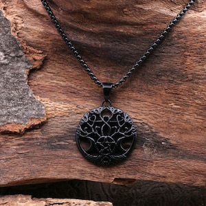 Viking necklace men, tree of life, pendant stainless steel chain silver, Nordic jewelry, stainless steel