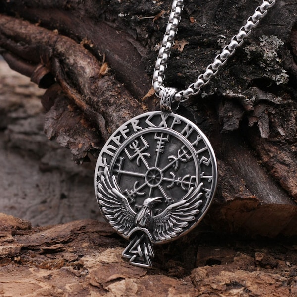 Wikinger Anhänger, Kompass Anhänger Halskette, Wegweiser, Vegvisir, Nordische Mythologie, Wikingerschmuck, Nordischer Anhänger