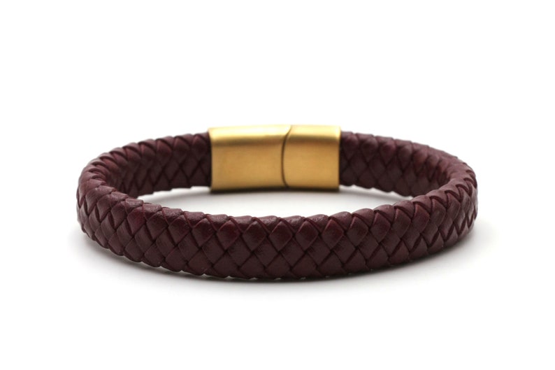 leather hand braids Bracelet leather bracelet men/'s red bordeaux wine red gold trendy modern,high-quality stainless steel magnetic clasp