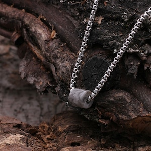 Necklace men's stainless steel in silver, natural stone