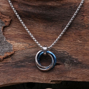 Men&#39;s necklace with pendant - Men&#39;s chain silver - Necklace stainless steel - Natural stone jewelry - Gift for men - Silver chain rings