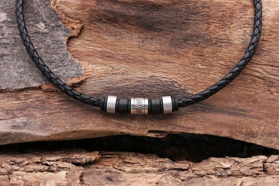 Collana In Vera Pelle Intrecciata Con Chiusura A Torsione In Argento Sterling - Collana Con Cordino/perizoma In Vera Pelle - Scelta Della Taglia - Grigio - Italia - Foto 2