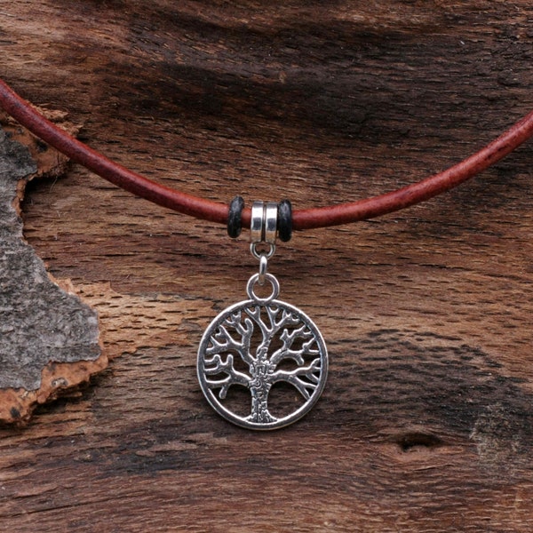 Necklace leather necklace leather cord men, gift for men, necklace men, jewelry pendant, tree of life, men's jewelry charms