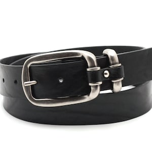 Herrbälte i läder, svart, herrbälte, jeansbälte, heltäckande läderbälte, äkta läder, justerbar längd, 3,5 cm brett