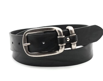Leren herenriem, zwart, herenriem, jeansriem, volledig leren riem, echt leer, inkortbaar, breedte 3,5 cm