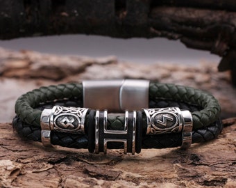 Leather bracelet for men - men's bracelet - magnetic clasp made of stainless steel - high quality - length 20 cm - black green