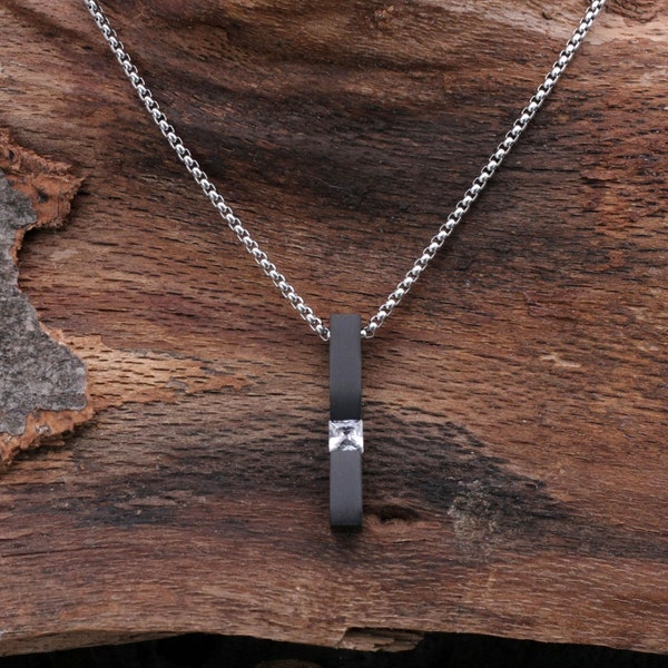 Men's necklace - stainless steel necklace - pendant necklace - masculine necklace - bar crystal pendant - men's jewelry - silver