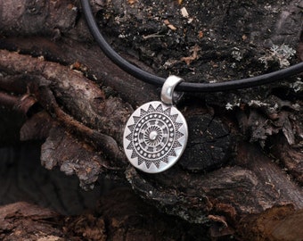 Necklace leather necklace men, gift for men, necklace men's jewelry sun pendant antique silver men's jewelry leather jewelry