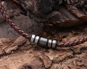 Herenketting, leren ketting, bruin, Keltische sieraden, zilver, Scandinavische sieraden