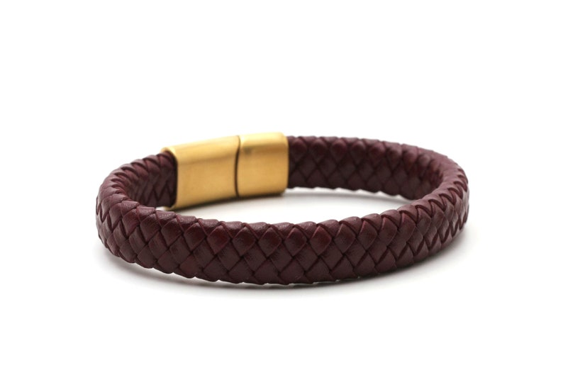 leather hand braids Bracelet leather bracelet men/'s red bordeaux wine red gold trendy modern,high-quality stainless steel magnetic clasp