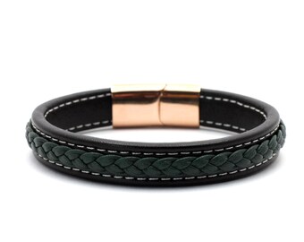 leather hand braids Bracelet leather bracelet men/'s red bordeaux wine red gold trendy modern,high-quality stainless steel magnetic clasp