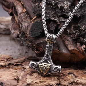 Viking Necklace Men Thor&#39;s Hammer Chain Pendant Stainless Steel Chain Silver, Nordic Jewelry, Viking Stainless Steel