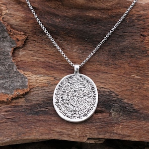 Men&#39;s Necklace - Stainless Steel Necklace - Pendant Necklace - Masculine Necklace - Discos of Phaistos - Men&#39;s Jewelry - in silver