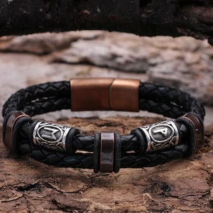 Bracciale Uomo In Pelle Nera - Intrecciato, Con Chiusura Magnetica, Regalo Elegante