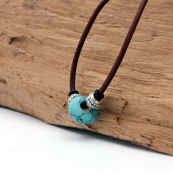 Necklace stone pendant necklace raw natural stone blue turquoise stone pendant men's jewelry protective necklace men's jewelry leather jewelry