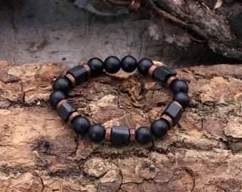 Pearl bracelet bracelet men's bracelet men's jewelry onyx wood tourmaline protective stone natural stone gift stone beads birthday stretch bracelet