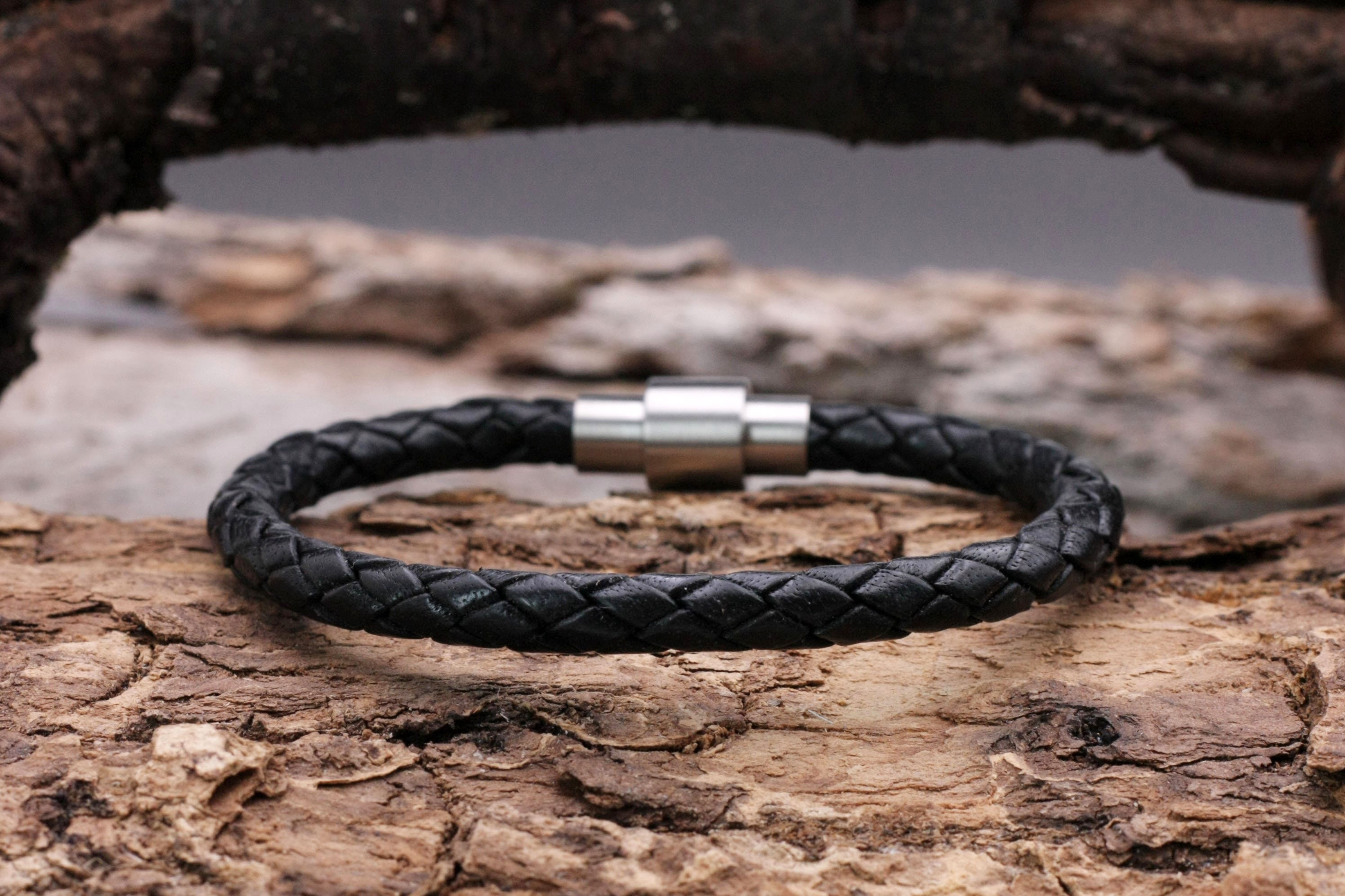 Stainless Steel & Genuine Leather Multi Strand Bracelet, 8 Inch - The Black  Bow Jewelry Company