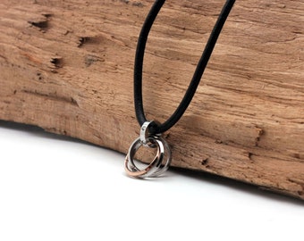 Halskette Lederhalskette Herren, Geschenk für Männer, Halsschmuck Schmuck, Anhänger mit drei Ringen aus Edelstahl,Männerschmuck Lederschmuck