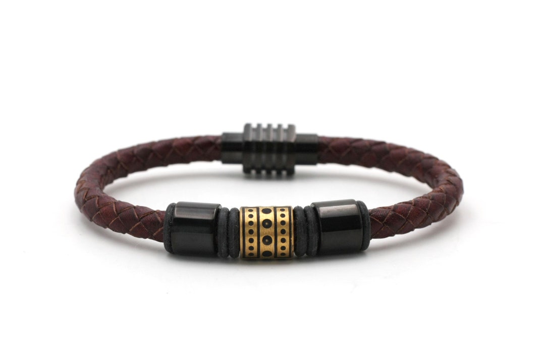 Bracelet Men's Red Leather Bracelet Narrow, Braided Genuine Leather
