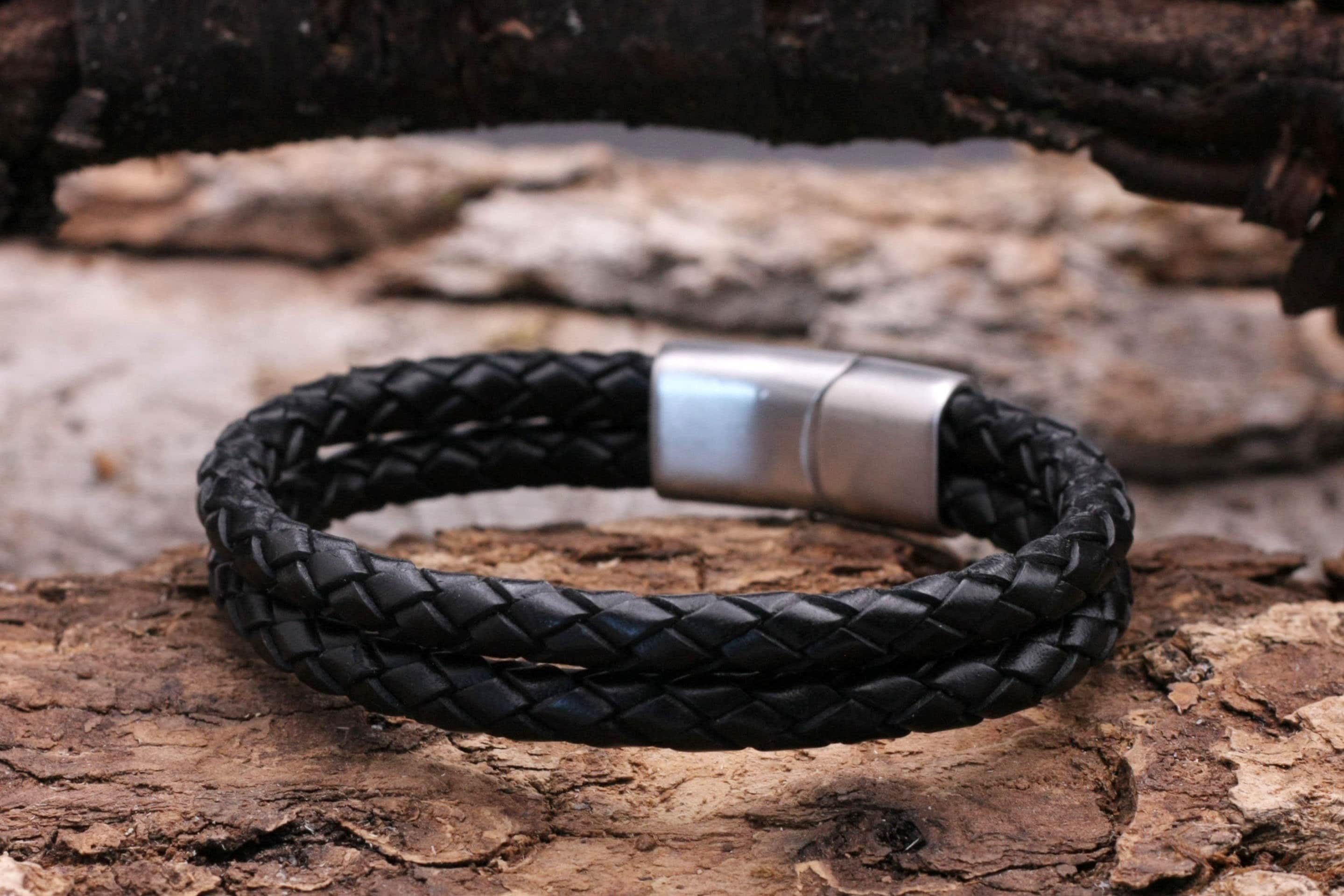 Bracciale Uomo In Pelle Nera - Intrecciato, Con Chiusura Magnetica, Regalo Elegante - Foto 13