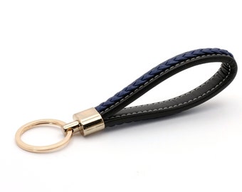 Keychain with leather, black blue, engraving anchor, maritime, lanyard leather braided high quality, gift, anchor keychain