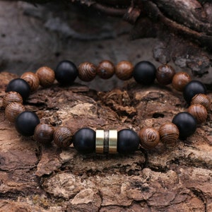 Beaded bracelet men's bracelet, man spiritual onyx beads, wooden beads, stainless steel beads brass, boho bracelet partner bracelet natural stone beads