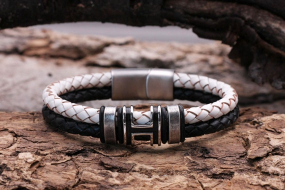 Lederarmband Für Herren – Geflochten, Mit Edelstahl-Magnetverschluss, Personalisierbar, Geschenk In Schmuckbox
