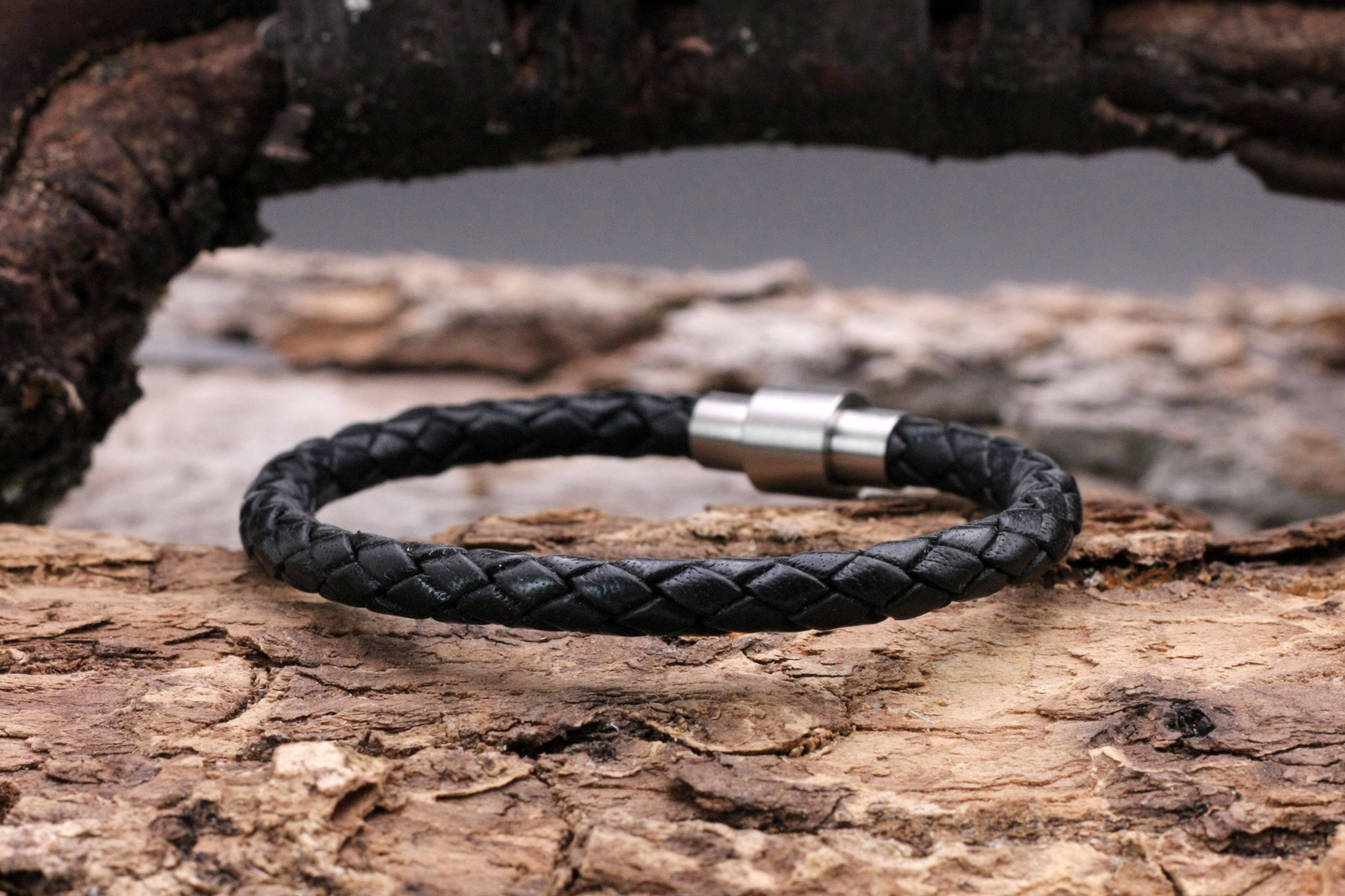 Bracciale Uomo In Pelle E Acciaio - Chiusura Magnetica, Regalo San Valentino O Compleanno - Foto 5