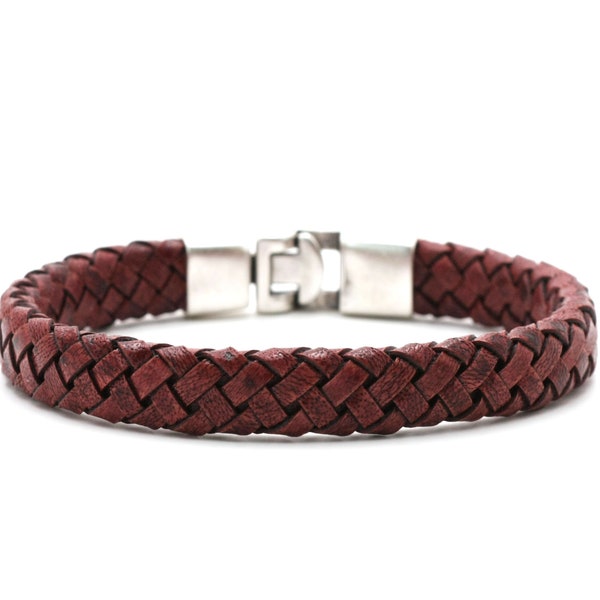 Leather bracelet, men's bracelet, hand-braided, partner bracelet, gift, reddish brown, antique silver hook clasp with gift box, 20015