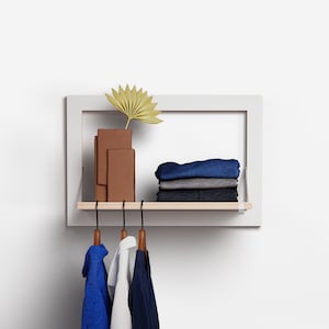 Wandkleiderstange klappbar | Fläpps Kleiderstange Hängrail 60x40-1 | Garderobenstange fürs Schlafzimmer, Birke Multiplex