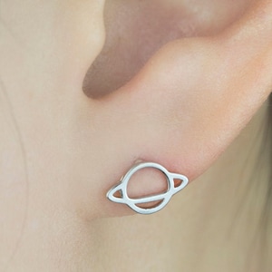 Planet Stud Earrings-925 Sterling Silver Studs-Minimalist earrings-Space Jewelry