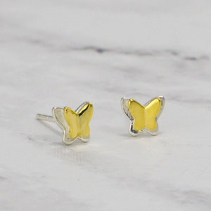 Gold and Silver Butterfly Studs Earrings - flat piercing, Helix Earring - Tiny Butterfly Earrings - minimalist earrings - Gold butterfly