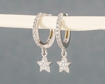 NEW! Star Hoop earrings- Star dangle hoop earrings- Dainty hoops - Dainty earrings- Hoops with Star pendant- gold earrings