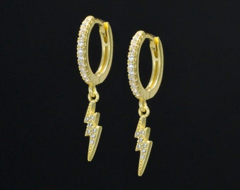 Blixtörhängen - Blixtformade ringörhängen - Eleganta ringar, Eleganta örhängen - Ringar med blixtformad hänge - Guldörhängen