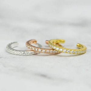 Cubic Pave Line Cuff - No Piercing Ear Cuff-Silver Cubic Zirconia Ear Cuff-925 Sterling Silver-non-piercing-wrap earrings-huggie earrings
