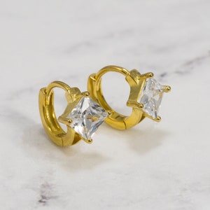 Princess cut Cubic Hoop Earrings - Big Cz Hoops - Cubic Zirconia Hoop Earrings - Dainty Hoop Earrings - 925 Silver Hoop Earrings
