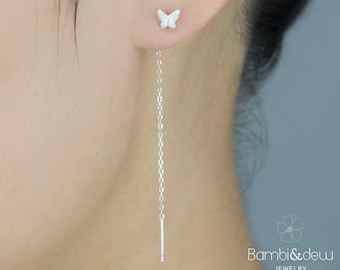 Butterfly Threader Earrings-Tiny Butterfly Threader Earrings-925 Sterling Silver Earrings-Minimalist Earrings
