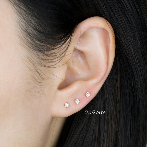 1 Pair Tiny Cubic Stud Earrings - Minimalist earrings - Stacking earrings - Second hole earrings - tiny studs - 100% 925 silver studs