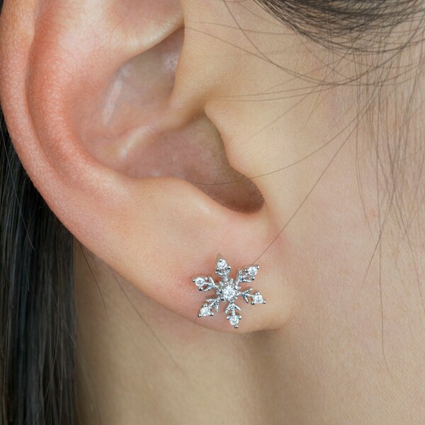 Snowflake Earrings Stud Etsy