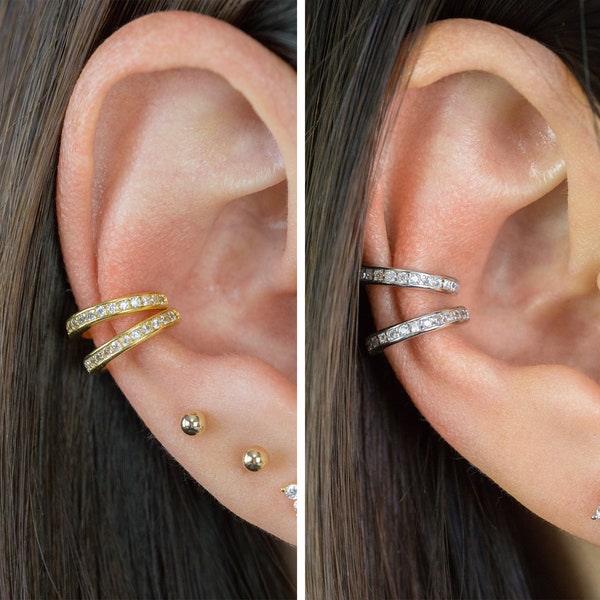 No Piercing Ear Cuff-Silver Cubic Zirconia Ear Cuff-925 Sterling Silver-non-piercing-wrap earrings-huggie earrings