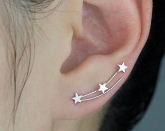 Triple Star Ear Climber-Celestial Earrings-Constellation Jewelry-Ear Climber-Star Ear Crawler-Minimalist earrings-925 Sterling Silver