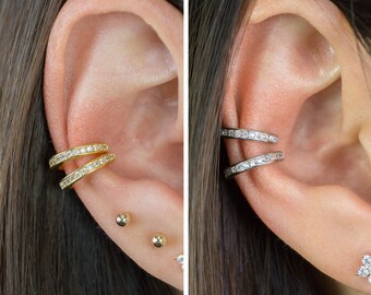 No Piercing Ear Cuff-Silver Cubic Zirconia Ear Cuff-925 Sterling Silver-non-piercing-wrap earrings-huggie earrings