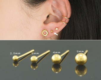 Winzige Gold Kugel Ohrstecker-92,5 Sterling Silber-14k vergoldete Kugel Ohrringe-kleine Ohrringe-minimalistischer Schmuck