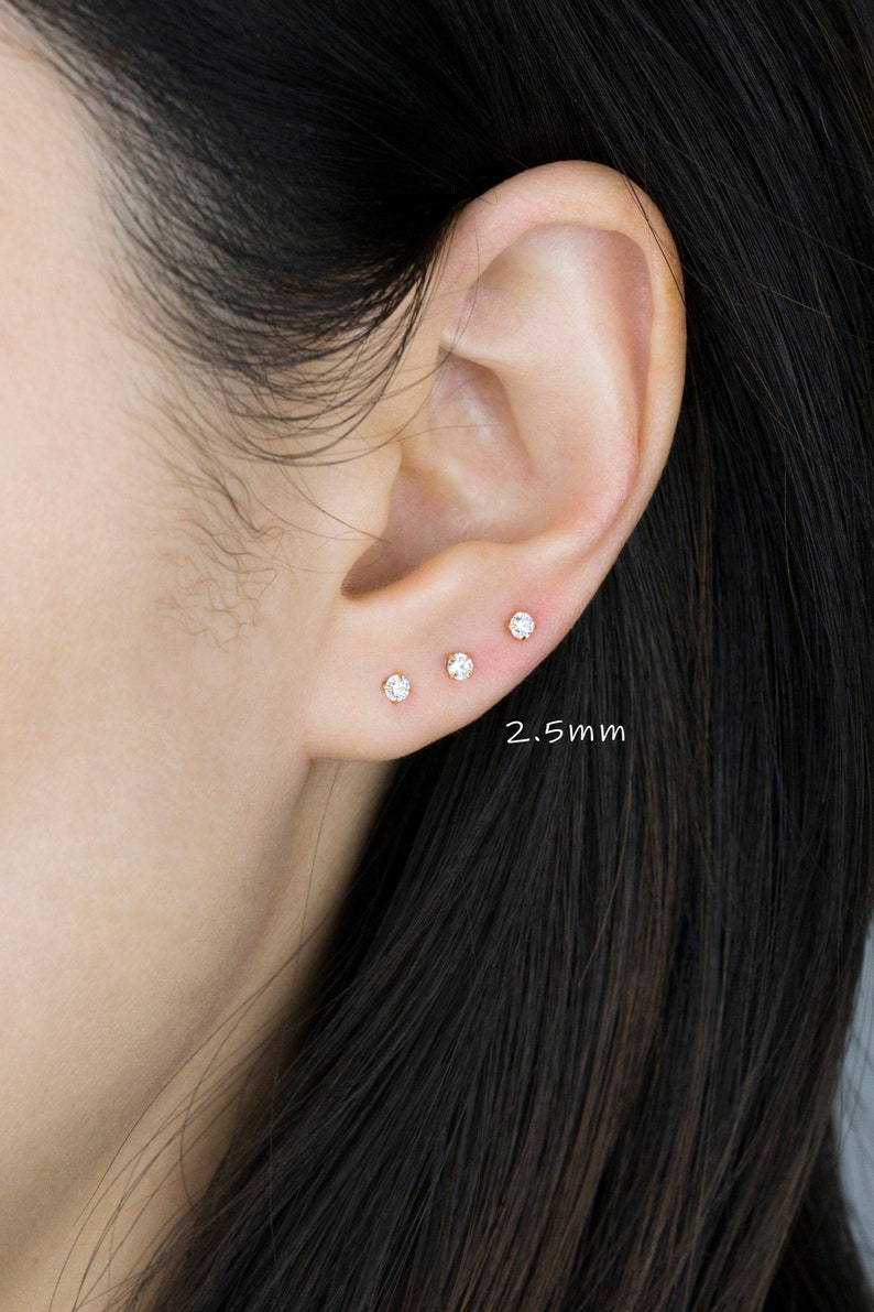 1 Pair Tiny Cubic Stud Earrings - Minimalist earrings - Stacking earrings - Second hole earrings - tiny studs - 100% 925 silver studs 