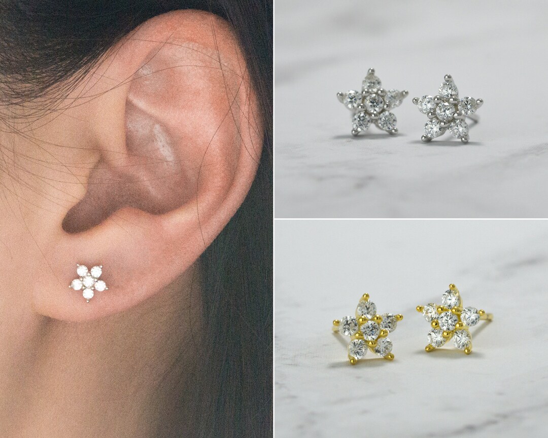 Tiny Flower Cubic Stud Earrings-small Dainty Flower Studs