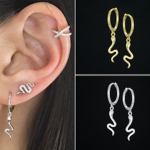 Snake Earrings, Snake Hoop Earrings, Gold Snake Earrings, Snake Charm Earrings, Gold Snake Hoops, Gold Huggie Earrings, Tiny Hoop Earrings