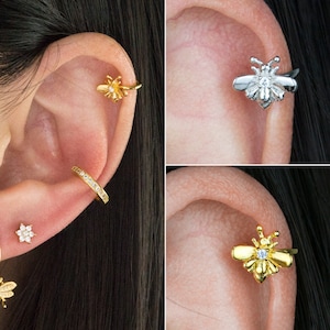 Boucles d'oreilles abeilles - Boucles d'oreilles sans piercing - Boucles d'oreilles abeilles - Boucles d'oreilles non percées - Boucles d'oreilles en argent - faux piercing en hélice - brassard de cartilage - brassard d'oreille simple