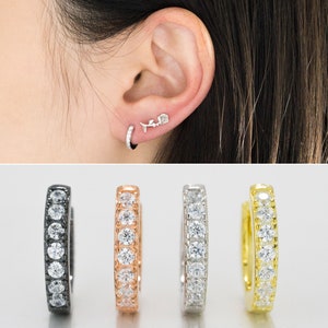 7mm Mini Hoop Earrings-Mini Hoops-Second Hole Hoops-Staking Earrings-Minimalist Earrings-CZ Hoops